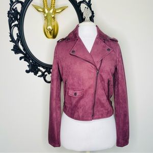 Rag Poets Wine Burgundy Colored Suede Moto Style Jacket